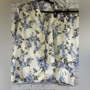 Nordstrom Rack Blue Green Silky Cottagecore Comfy Cozy Pajama Short Set XL